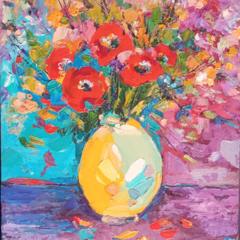 Pintura titulada "Poppies Floral Stil…" por Skorokhoart, Obra de arte original, Oleo