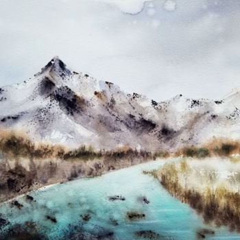 Peinture intitulée "Mountain landscape" par Svetlana Yumatova, Œuvre d'art originale, Aquarelle