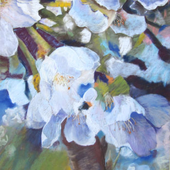 Malerei mit dem Titel "cerisier-en-fleurs.…" von Claudette Allosio, Original-Kunstwerk, Pastell