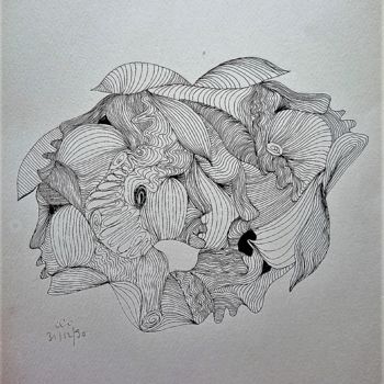 「Jeu de profils」というタイトルの描画 Claudette Allosioによって, オリジナルのアートワーク, インク