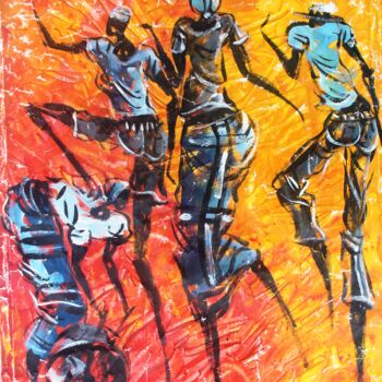 Pintura intitulada "Dançando ao rufar d…" por Ally José Moiane, Obras de arte originais, Óleo