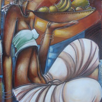 Pintura intitulada "Lolita e as frutas-…" por Ally José Moiane, Obras de arte originais, Óleo