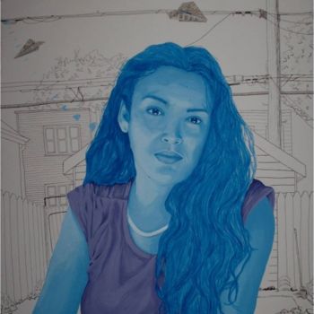 Painting titled "Yo en la yarda" by Alma Domínguez, Original Artwork