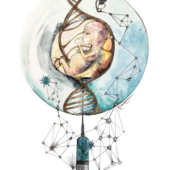Schilderij getiteld "Big Data Baby" door Almakan, Origineel Kunstwerk, Aquarel