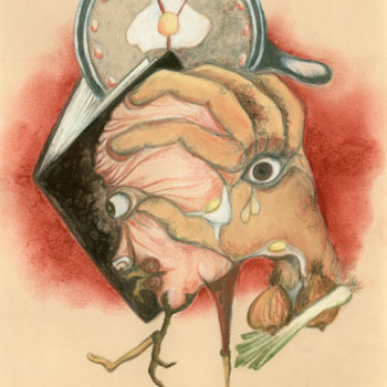 Dessin intitulée "Panique en cuisine" par Almakan, Œuvre d'art originale, Pastel