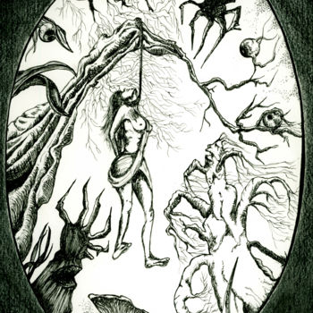 Dessin intitulée "La forêt suspendue" par Almakan, Œuvre d'art originale, Encre