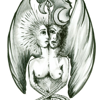 Drawing titled "L'hermaphrodite" by Almakan, Original Artwork, Ink