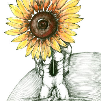 Dibujo titulada "L'héliotrope" por Almakan, Obra de arte original, Tinta