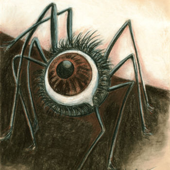 Dessin intitulée "Spider Eye 2" par Almakan, Œuvre d'art originale, Pastel