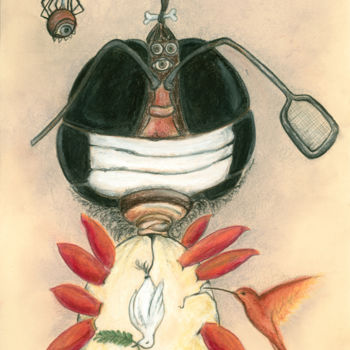 Dibujo titulada "À fleur de mouche" por Almakan, Obra de arte original, Pastel