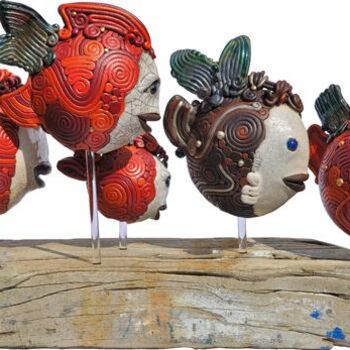 Escultura intitulada "banc de poissons 2" por Annie Laurence Malleron, Obras de arte originais