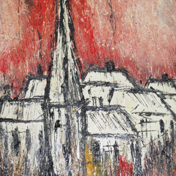 Painting titled "Le village sorti de…" by Alochka, Original Artwork, Oil