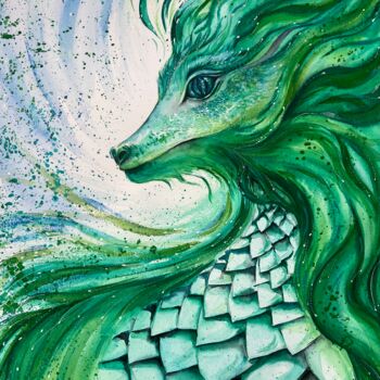 Painting titled "Green Dragon" by Alona Bogachenko, Original Artwork, Watercolor
