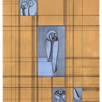 Zeichnungen mit dem Titel "Owls" von Alona Cherniavska, Original-Kunstwerk, Gouache