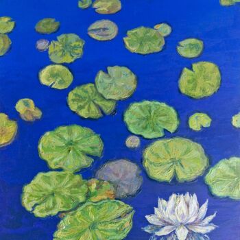 Pittura intitolato "Lotus pond oil pain…" da Alona Santhorieieva, Opera d'arte originale, Olio