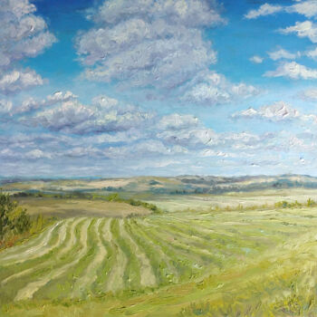 Malerei mit dem Titel "Field oil painting,…" von Alona Santhorieieva, Original-Kunstwerk, Öl