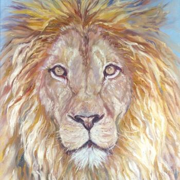 Painting titled "Lion oil painting o…" by Alona Santhorieieva, Original Artwork, Oil