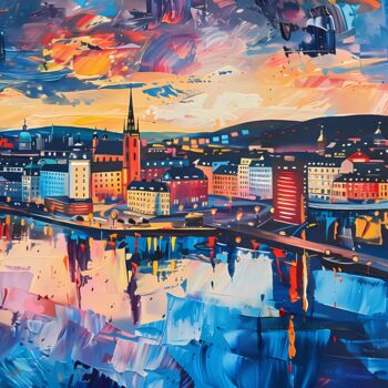 Цифровое искусство под названием "Colorful Stockholm…" - Alona Vatkina, Подлинное произведение искусства, Акрил