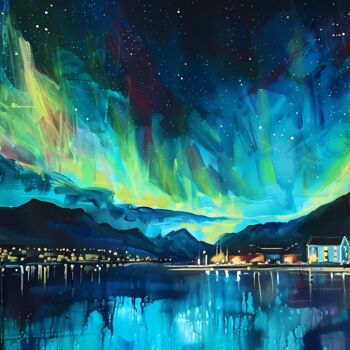 Digitale Kunst getiteld "Aurora Glow: Northe…" door Alona Vatkina, Origineel Kunstwerk, Acryl