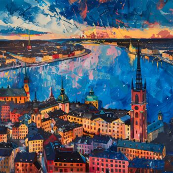 Digitale Kunst mit dem Titel "Stockholm Cityscape…" von Alona Vatkina, Original-Kunstwerk, Acryl