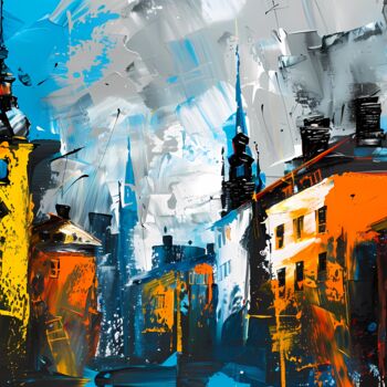 Digital Arts titled "Abstract Old Town P…" by Alona Vatkina, Original Artwork, Acrylic
