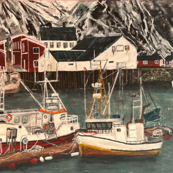 Pintura titulada "Norway village" por Along Xu, Obra de arte original, Acrílico Montado en Bastidor de camilla de madera