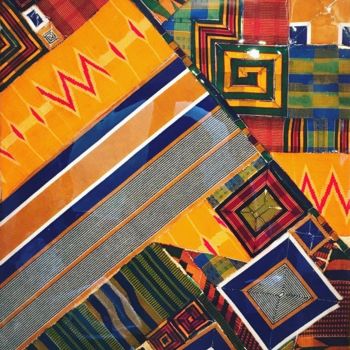Textile Art titled "Sankofa- Conforming…" by Kwame Akpokavi, Original Artwork, Collages Mounted on Wood Stretcher frame