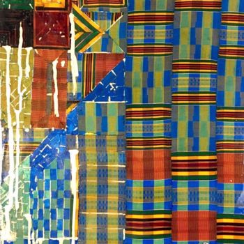 纺织艺术 标题为“Integrate or segreg…” 由Kwame Akpokavi, 原创艺术品, 拼贴 安装在木质担架架上