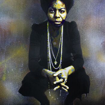 Estampas & grabados titulada "Nina Simone e o rot…" por Alota Ribeiro, Obra de arte original, Pintura al aerosol