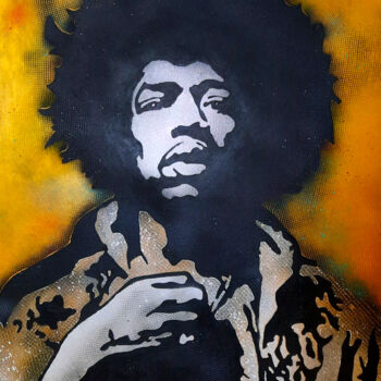 Schilderij getiteld "Jimi Hendrix_ gold" door Alota Ribeiro, Origineel Kunstwerk, Acryl