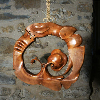 Sculpture titled "de bouche à oreille…" by Alper, Original Artwork, Wood
