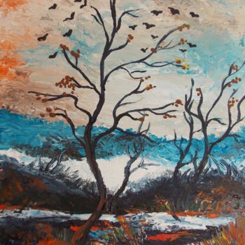 Painting titled "Last-day-of-autumn." by Strange People, Original Artwork, Oil