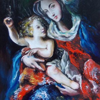 Malarstwo zatytułowany „Мадонна с младенцем.” autorstwa Strange People, Oryginalna praca, Olej