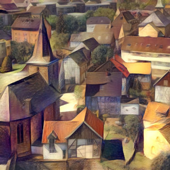 Digitale Kunst mit dem Titel "Village" von Alpha Zero, Original-Kunstwerk, Digitale Malerei