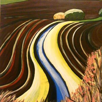 Painting titled "Oranged Meadow" by Alphonse Mpeke, Original Artwork