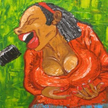 Malerei mit dem Titel "Lady Singing the Bl…" von Alphonse Mpeke, Original-Kunstwerk, Öl