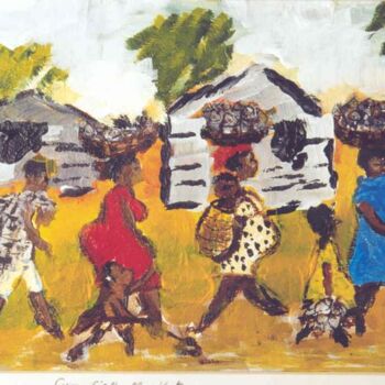 Painting titled "From fish Market" by Alphonse Mpeke, Original Artwork, Oil