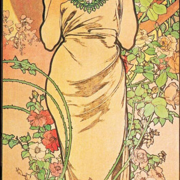 Incisioni, stampe intitolato "Rose" da Alphonse Mucha, Opera d'arte originale, Litografia