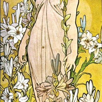 Printmaking titled "Fleurs, "Lys"" by Alphonse Mucha, Original Artwork, Lithography