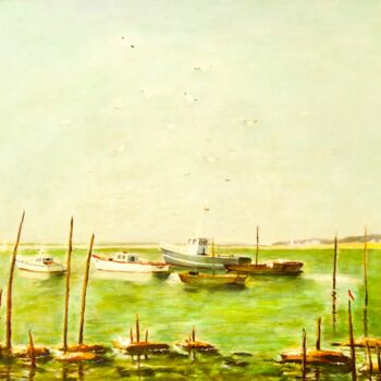 Peinture intitulée "Port fluvial" par Alsin, Œuvre d'art originale, Huile