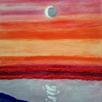 Painting titled "Sunset ll" by Alsou Amalia, Original Artwork, Oil Mounted on Wood Stretcher frame