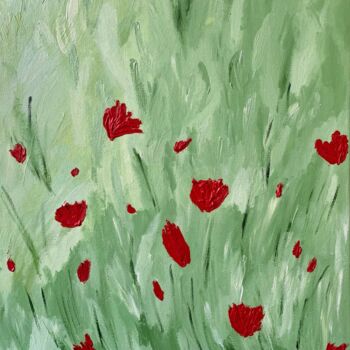 绘画 标题为“Red flowers” 由Alsou Amalia, 原创艺术品, 油 安装在木质担架架上