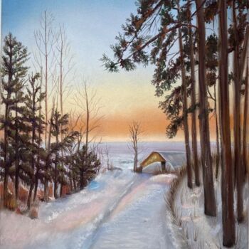 Painting titled "Winter path to the…" by Alsu Vagidullina, Original Artwork, Pastel