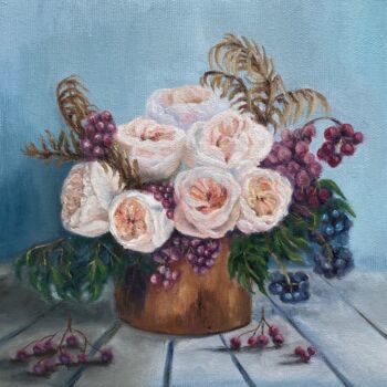 Картина под названием "roses de pivoine" - Alsu Vagidullina, Подлинное произведение искусства, Масло Установлен на Деревянна…