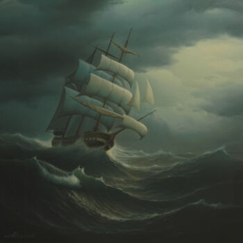 Pintura intitulada "Sailboat in the sun…" por Anatolii Kozelskii, Obras de arte originais, Óleo