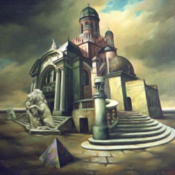 Pittura intitolato "Город-пирамида" da Anatolii Kozelskii, Opera d'arte originale, Olio