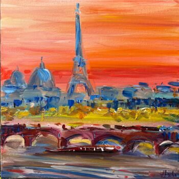 Painting titled "SUNSET IN PARIS" by Altin Furxhi, Original Artwork, Acrylic