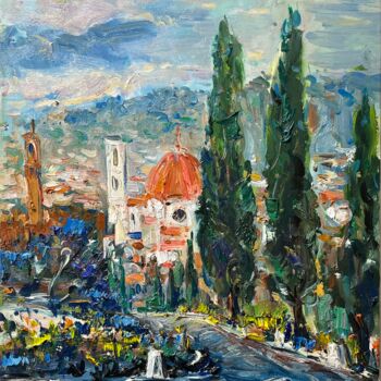 Painting titled "DOWNHILL TO FLORENC…" by Altin Furxhi, Original Artwork, Oil
