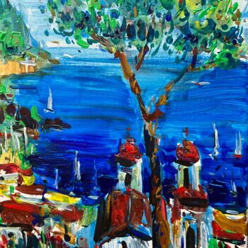 Painting titled "RAVELLO BALCONY , A…" by Altin Furxhi, Original Artwork, Acrylic Mounted on Wood Stretcher frame