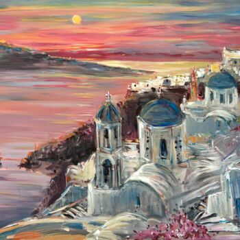 Peinture intitulée "Sunset in Santorini" par Altin Furxhi, Œuvre d'art originale, Acrylique